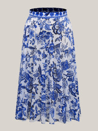 Tweedelig Badpak met Bloemenprint, Gerimpeld Gaas en Sarong