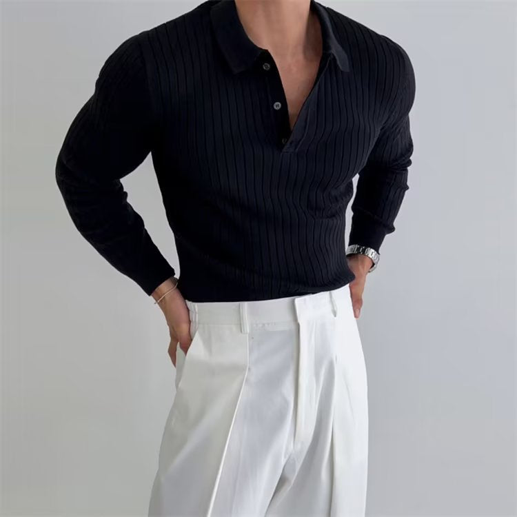 Vienna Ribfluwelen Polo Shirt met Lange Mouwen