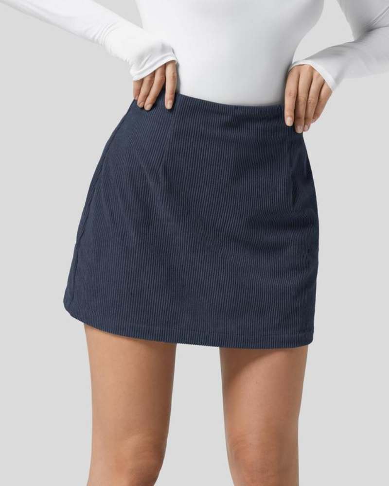 Hoge Taille Onzichtbare Rits 2-in-1 Mini A-lijn Corduroy Casual Rok
