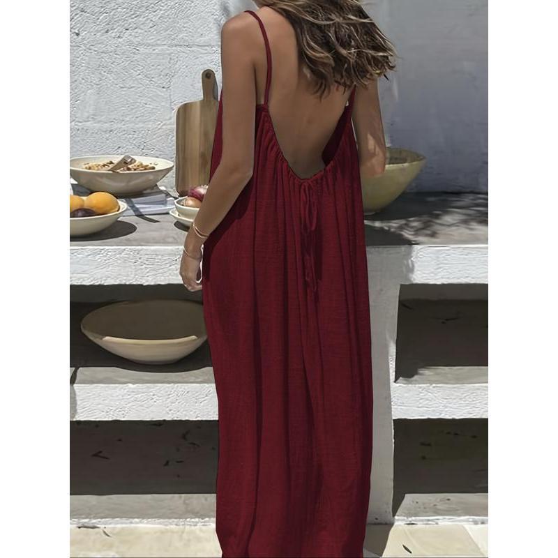 Mouwloze Cami Maxi Loungejurk voor Dames, Effen Kleur, Nachtkleding