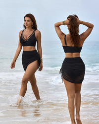 Mesh Bikini Set met Hoge Taille, Buikcontrole en Sarong Wraps