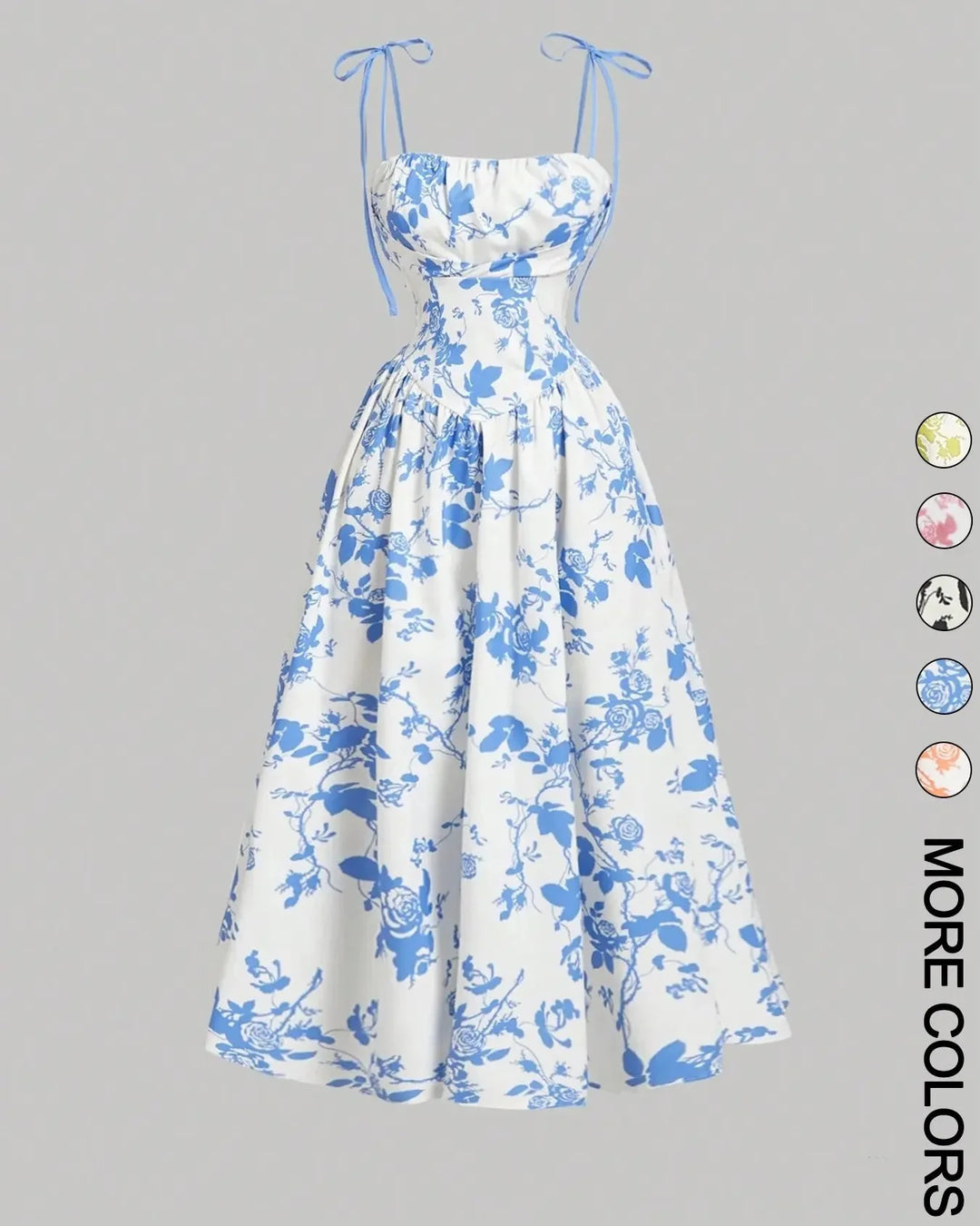 Midi Cami-jurk met Bloemenprint en Strikbandjes, Geschikt voor Grotere Maten