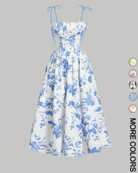 Midi Cami-jurk met Bloemenprint en Strikbandjes, Geschikt voor Grotere Maten