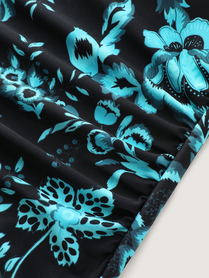 Tweedelig Badpak met Bloemenprint, Gerimpeld Gaas en Sarong
