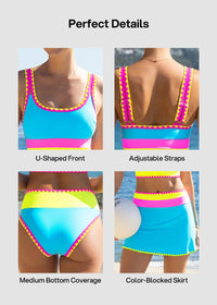 Kleurencontrast Patchwork Nylon Sportieve 3-delige Bikinisets