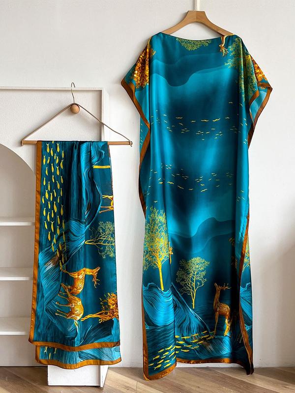 Dames sjaal en omslagdoek set met pauwenprint – elegante strandbedekking