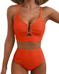 Bikiniset met hoge taille, textuur en U-vormige uitsnede