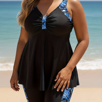 Azure Bloom Tankini Set Grote Maten