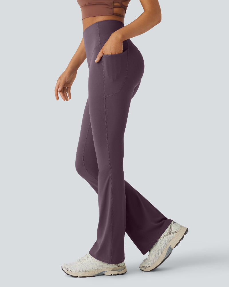 High-Waisted Buikcorrigerende Shaping Yoga Legging met Zakken en Uitlopende Pijpen
