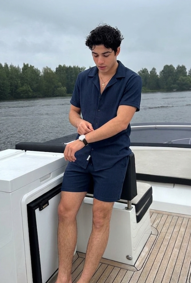 Palermo Set van Shirt met Textuur en Korte Broek