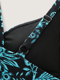 Tweedelig Badpak met Bloemenprint, Gerimpeld Gaas en Sarong