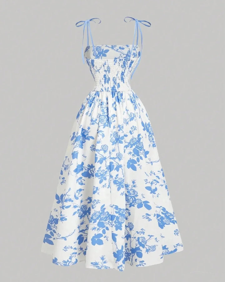 Midi Cami-jurk met Bloemenprint en Strikbandjes, Geschikt voor Grotere Maten