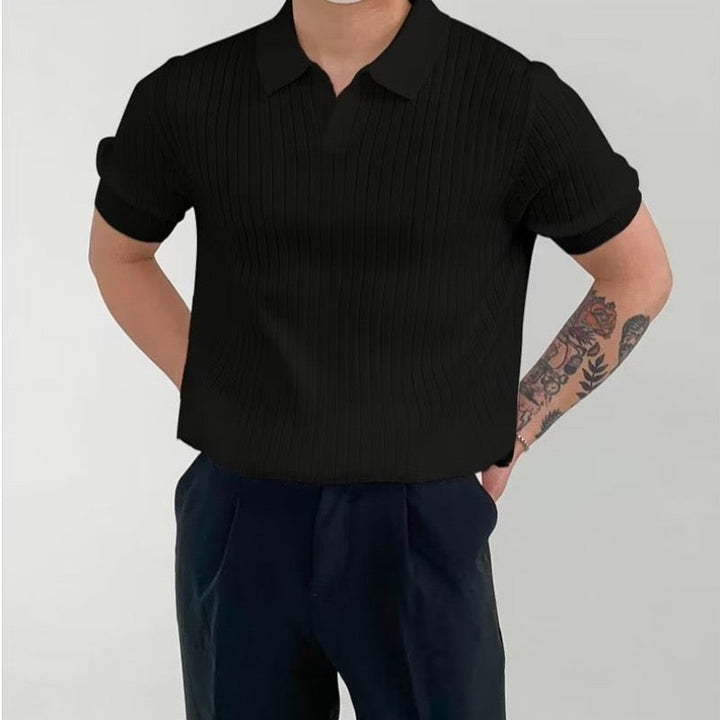 Siena Ribgebreid Poloshirt met V-hals