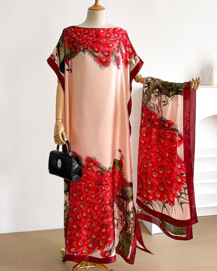 Dames sjaal en omslagdoek set met pauwenprint – elegante strandbedekking