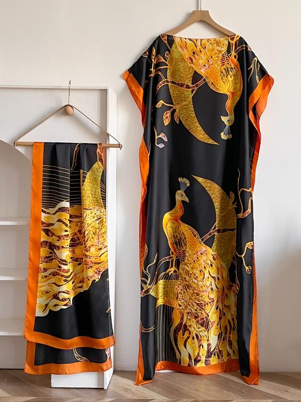 Dames sjaal en omslagdoek set met pauwenprint – elegante strandbedekking