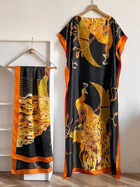 Dames sjaal en omslagdoek set met pauwenprint – elegante strandbedekking
