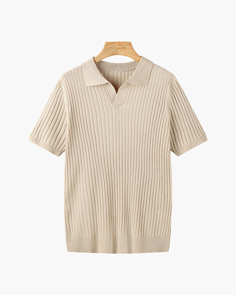 Siena Ribgebreid Poloshirt met V-hals