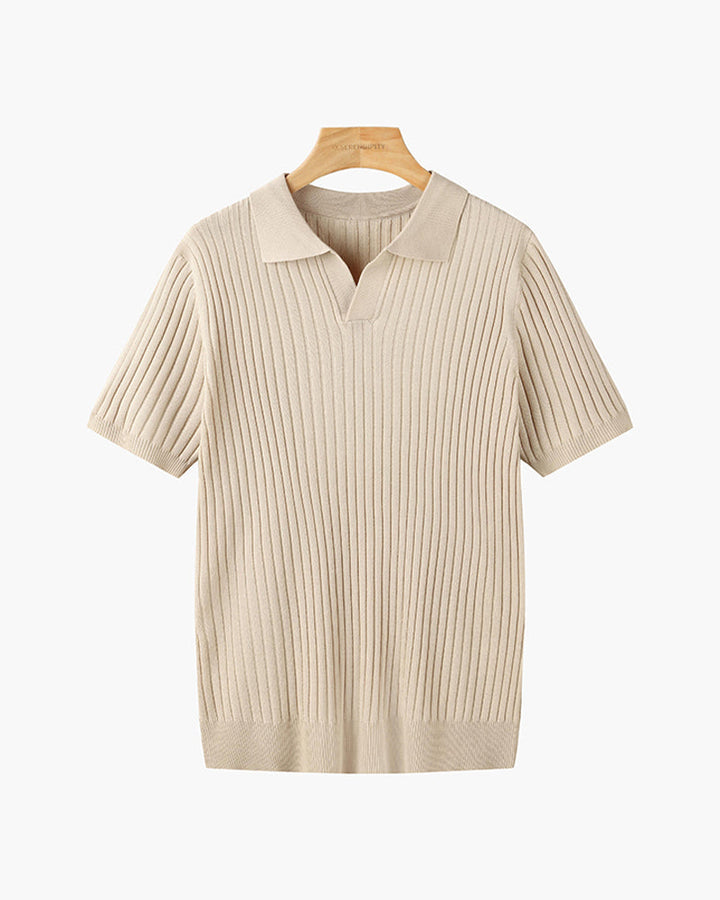 Siena Ribgebreid Poloshirt met V-hals