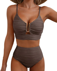 Bikiniset met hoge taille, textuur en U-vormige uitsnede