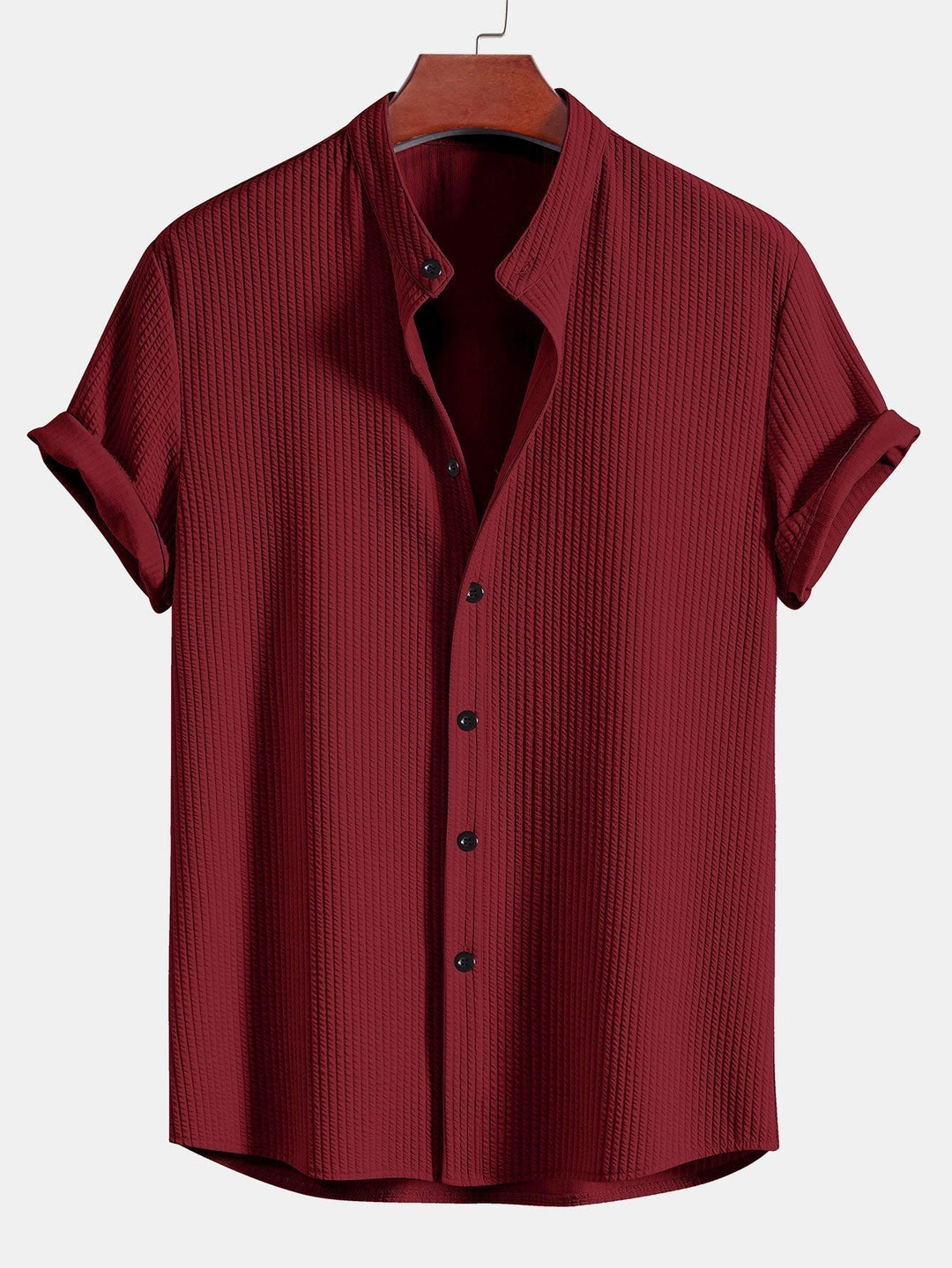 Monaco Geribbeld Katoenen Shirt Met Mandarijnkraag
