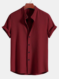 Monaco Geribbeld Katoenen Shirt Met Mandarijnkraag