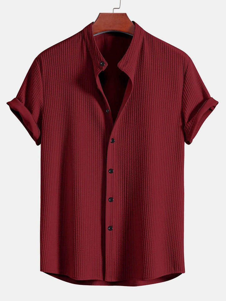 Monaco Geribbeld Katoenen Shirt Met Mandarijnkraag