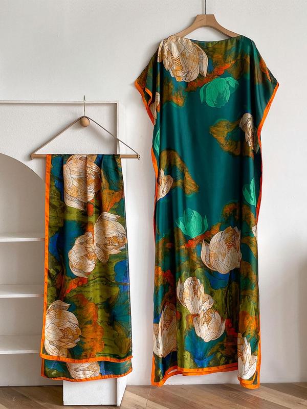 Dames sjaal en omslagdoek set met pauwenprint – elegante strandbedekking