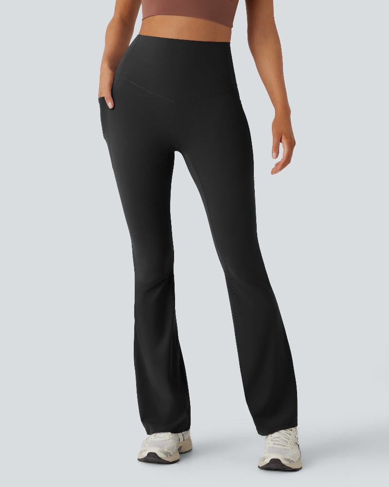 High-Waisted Buikcorrigerende Shaping Yoga Legging met Zakken en Uitlopende Pijpen