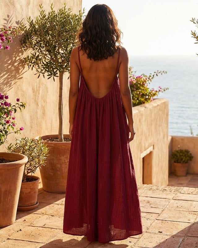 Mouwloze Cami Maxi Loungejurk voor Dames, Effen Kleur, Nachtkleding