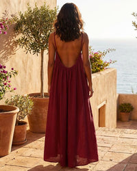Mouwloze Cami Maxi Loungejurk voor Dames, Effen Kleur, Nachtkleding
