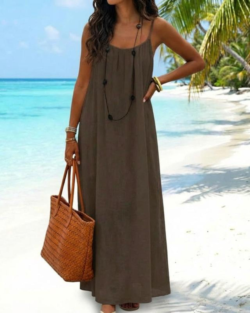 Mouwloze Cami Maxi Loungejurk voor Dames, Effen Kleur, Nachtkleding