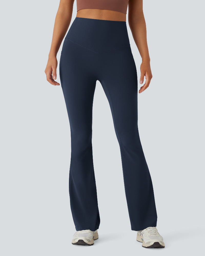 High-Waisted Buikcorrigerende Shaping Yoga Legging met Zakken en Uitlopende Pijpen