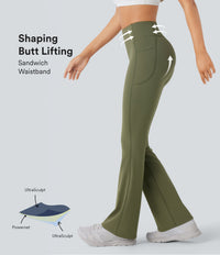 High-Waisted Buikcorrigerende Shaping Yoga Legging met Zakken en Uitlopende Pijpen
