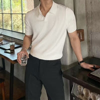 Siena Ribgebreid Poloshirt met V-hals
