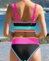 Kleurencontrast Patchwork Nylon Sportieve 3-delige Bikinisets