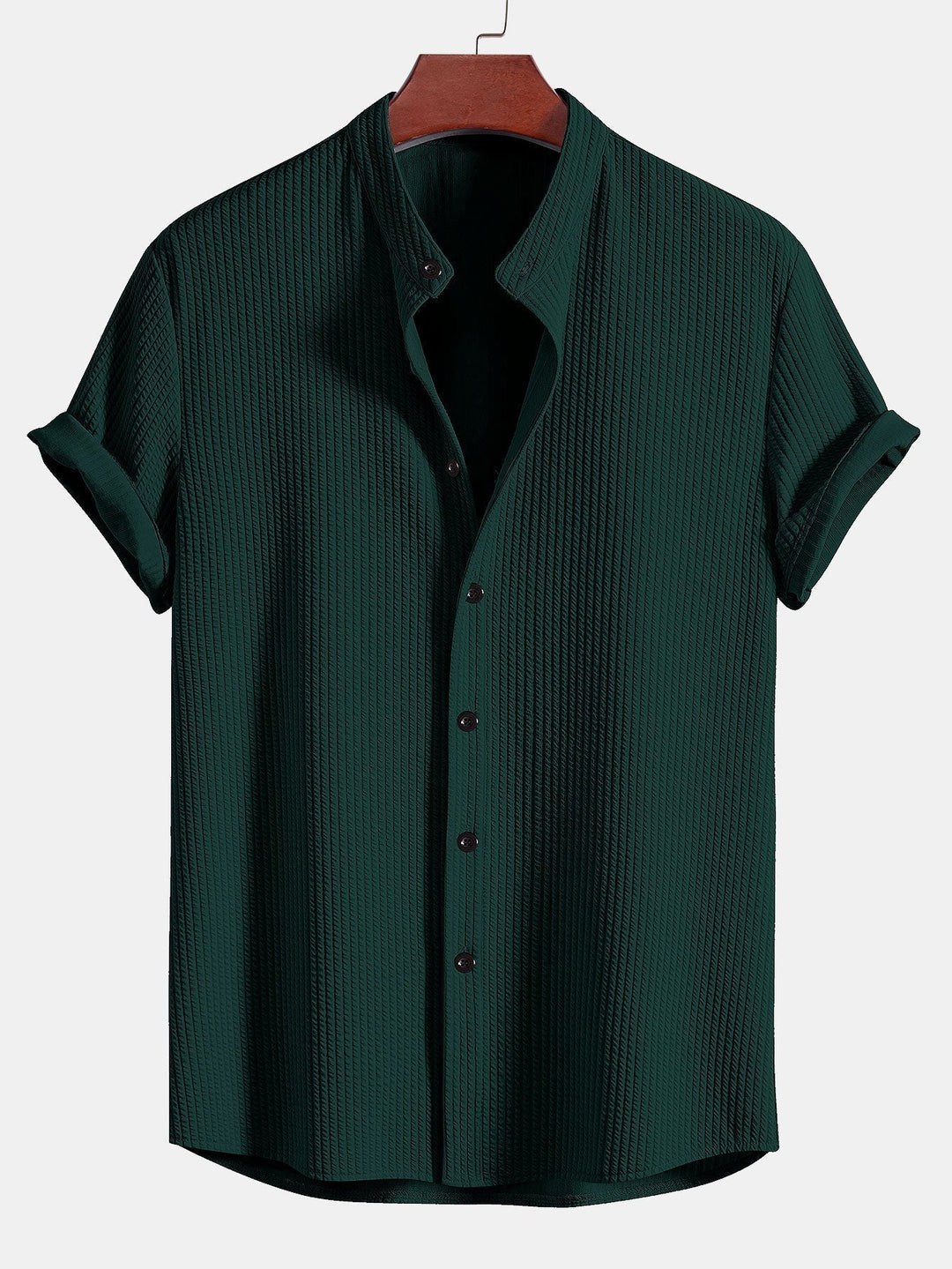 Monaco Geribbeld Katoenen Shirt Met Mandarijnkraag