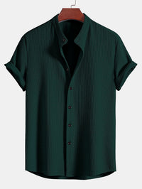 Monaco Geribbeld Katoenen Shirt Met Mandarijnkraag
