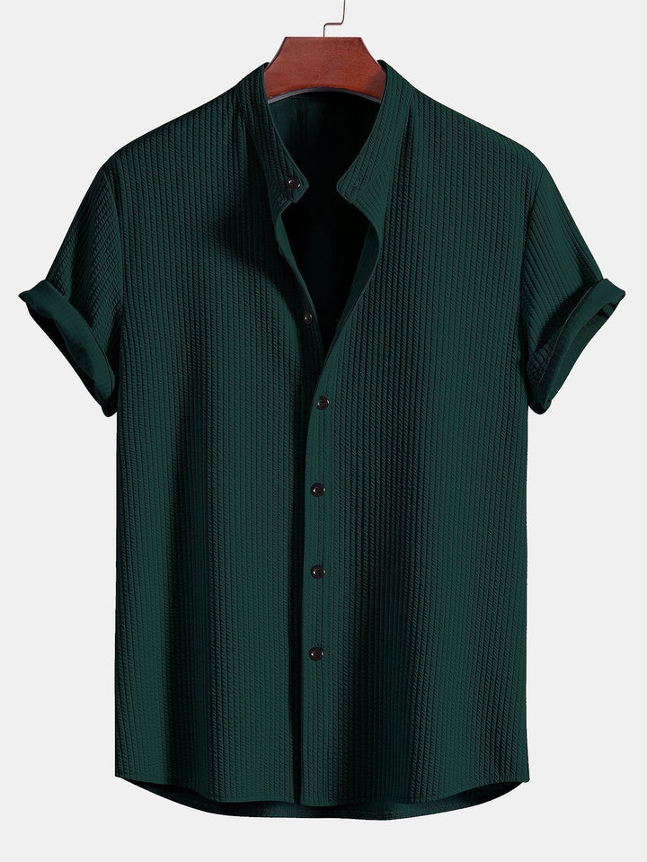 Monaco Geribbeld Katoenen Shirt Met Mandarijnkraag
