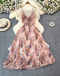 Boho A-lijn jurk met spaghettibandjes en bloemenprint – Zomerse strandvakantie cami-jurk