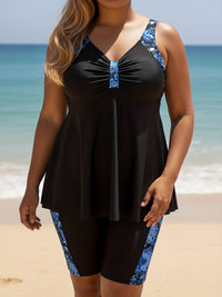 Azure Bloom Tankini Set Grote Maten