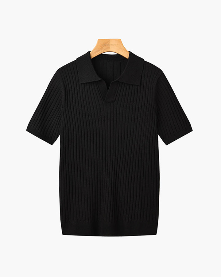 Siena Ribgebreid Poloshirt met V-hals
