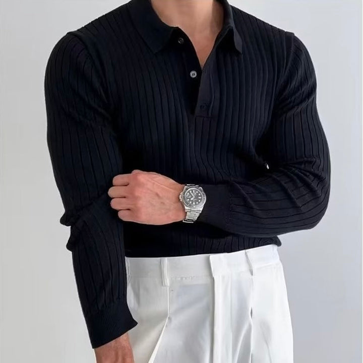 Vienna Ribfluwelen Polo Shirt met Lange Mouwen