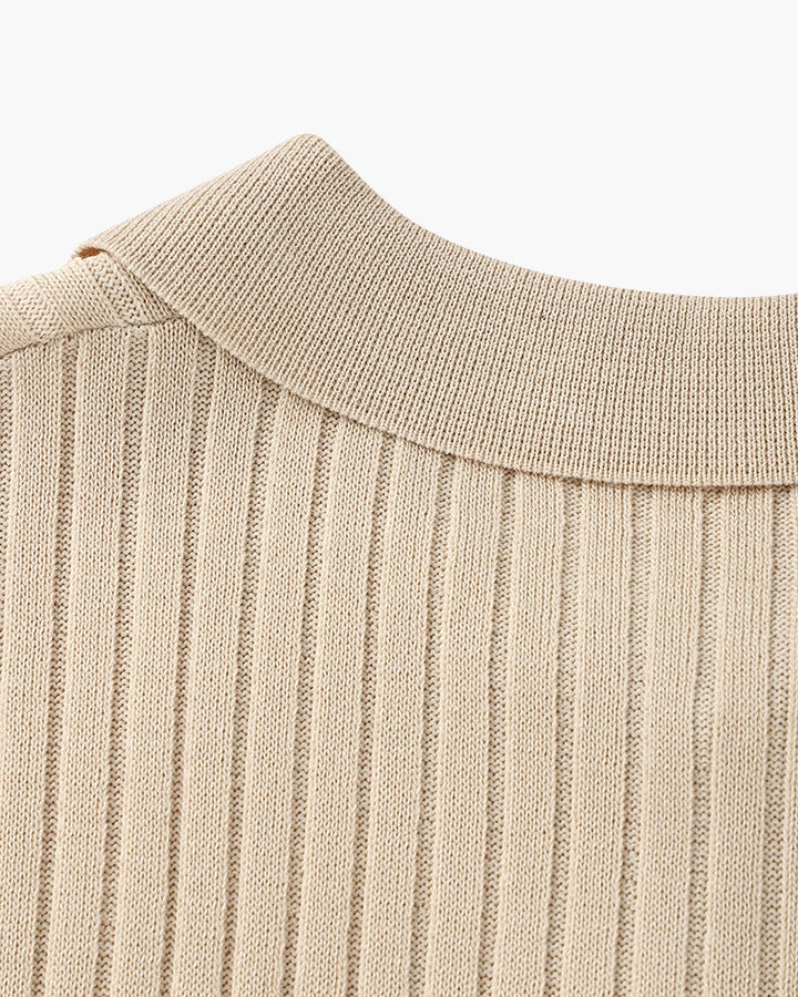 Siena Ribgebreid Poloshirt met V-hals