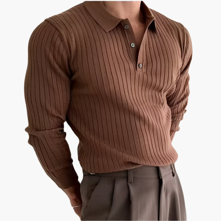 Vienna Ribfluwelen Polo Shirt met Lange Mouwen