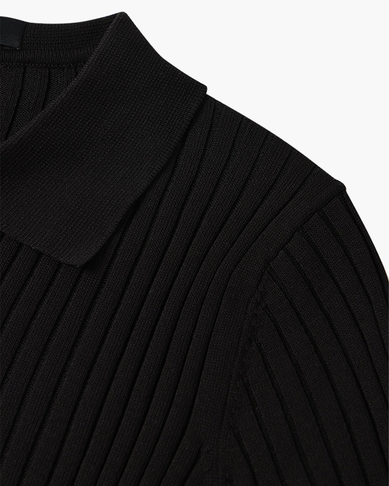 Siena Ribgebreid Poloshirt met V-hals