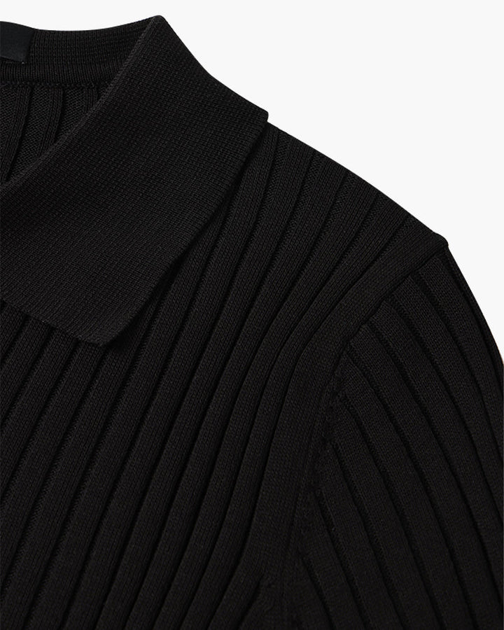 Siena Ribgebreid Poloshirt met V-hals