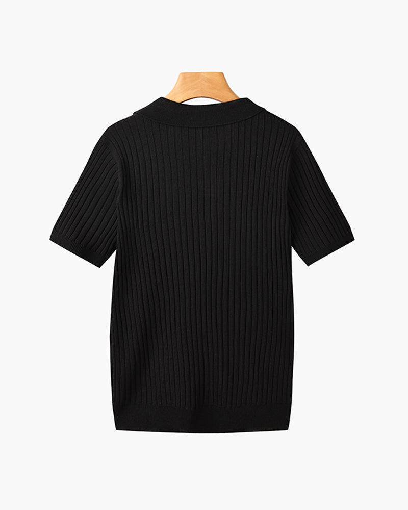 Siena Ribgebreid Poloshirt met V-hals
