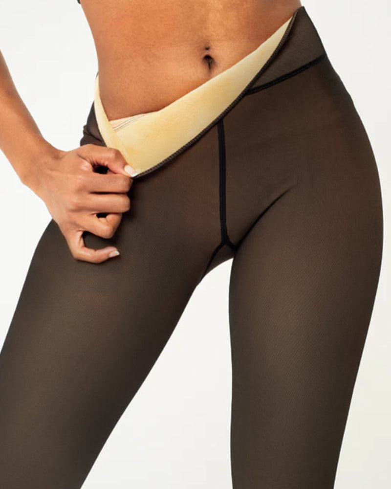 Nieuw model Naadloze Doorschijnende Fleece Gevoerde Panty