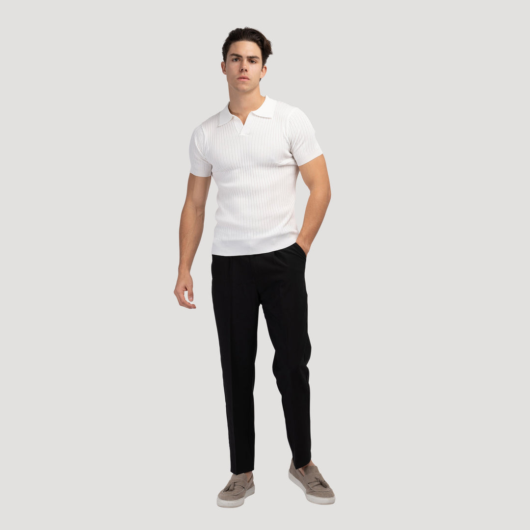 Siena Ribgebreid Poloshirt met V-hals