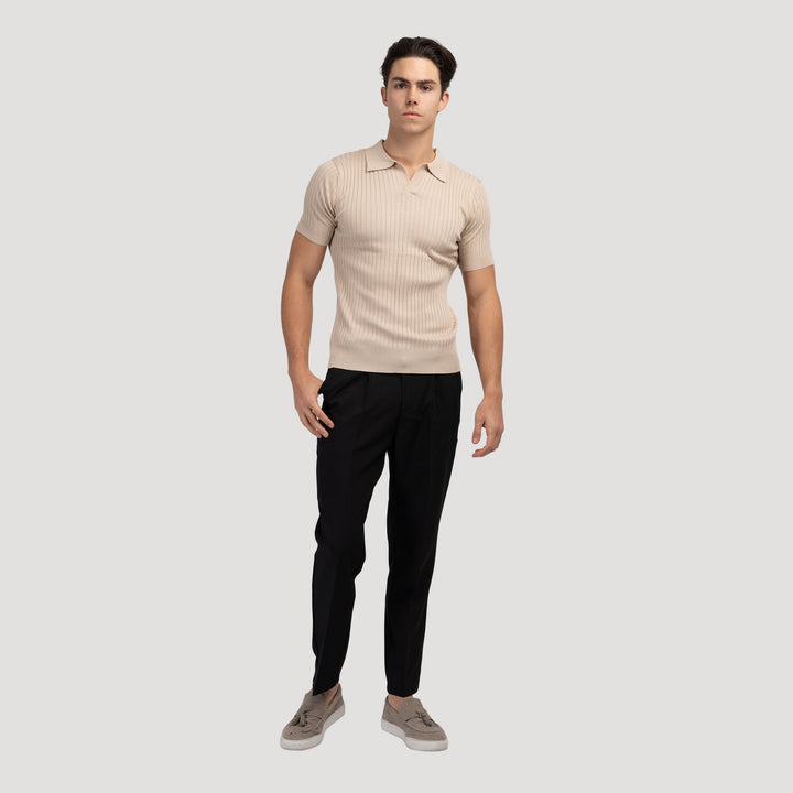 Siena Ribgebreid Poloshirt met V-hals